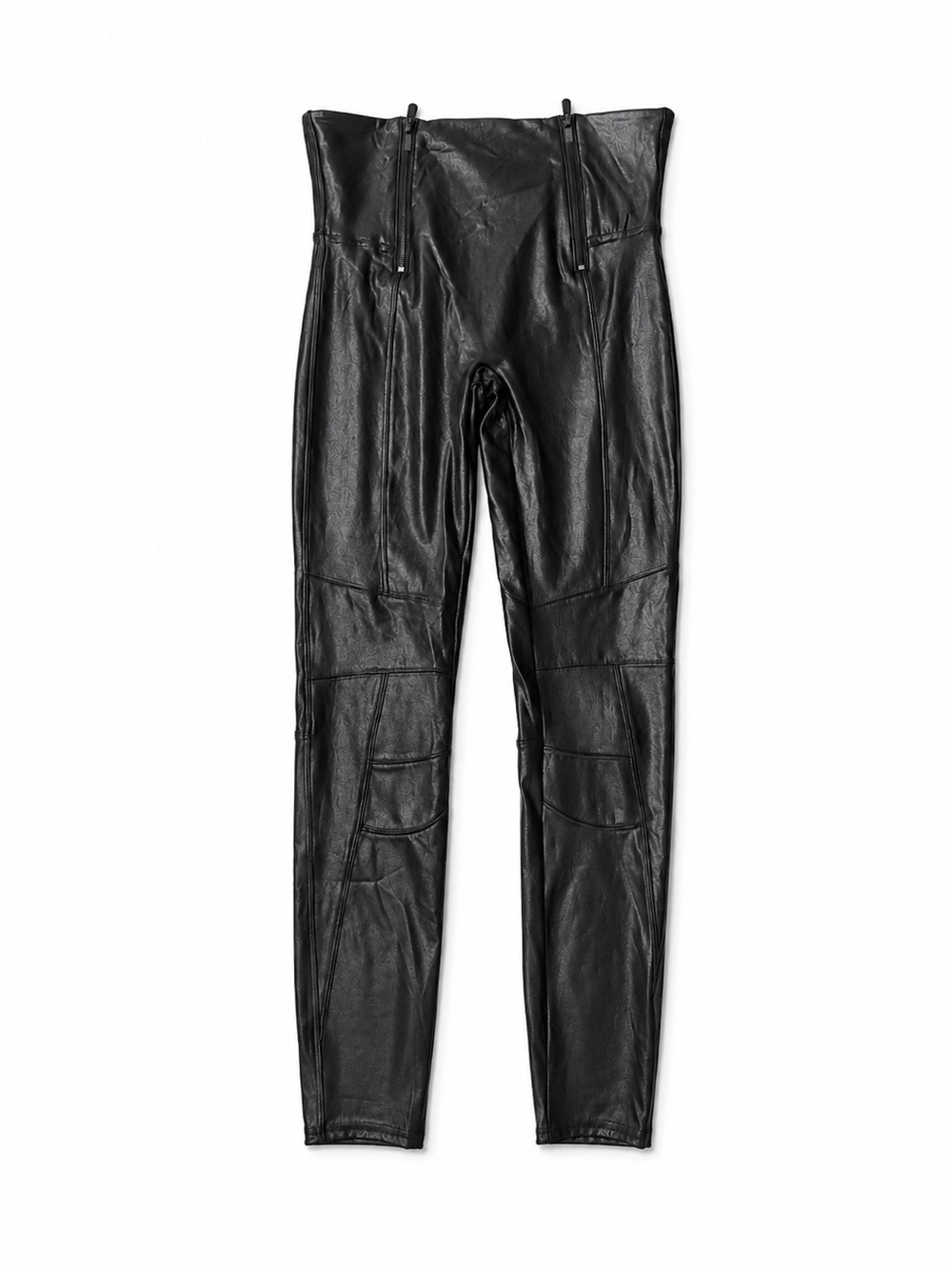 SPANX Faux Leather Moto Leggings Black High Waist Pull-On Size Large